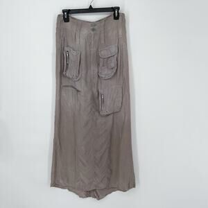 Pete & Greta By Johnny Was NEW Women's Cupra Poplin Cargo Maxi Skirt SZ 0 Taupe